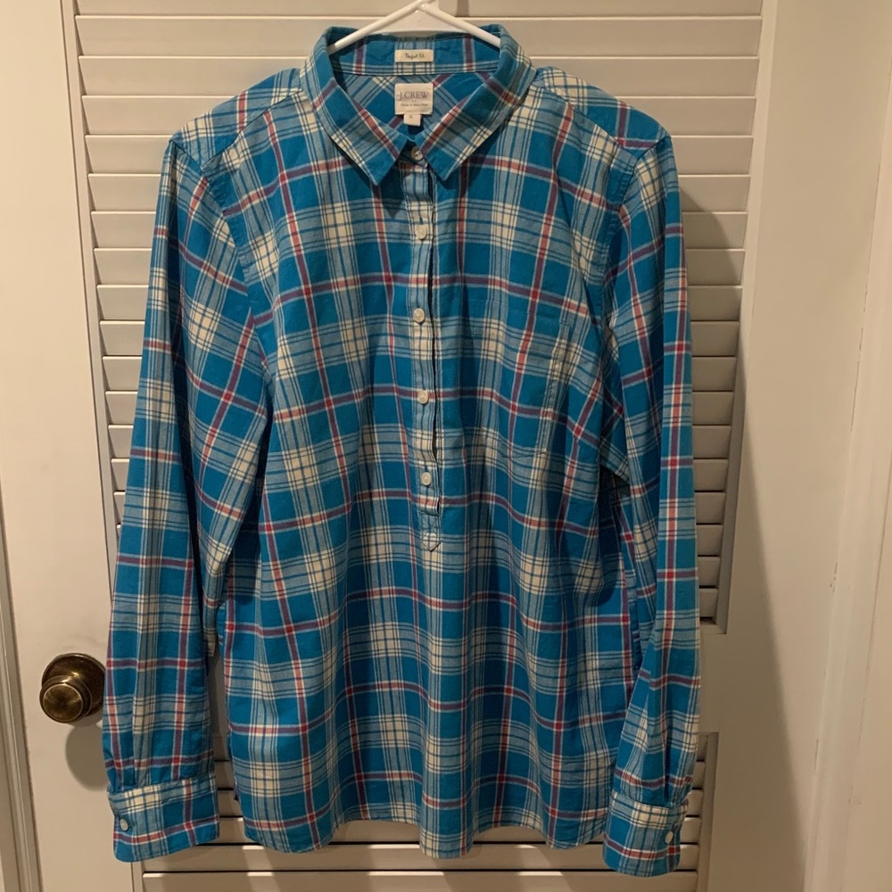 J. Crew Plaid Quarter Button Top